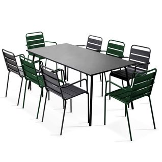 Ensemble Table De Jardin Et 8 Fauteuils En Métal Vert Forêt Palavas