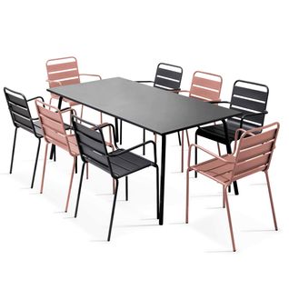 Ensemble Table De Jardin Et 8 Fauteuils En Métal Rose Poudré Palavas