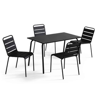 Ensemble Table De Jardin En Métal Et 4 Chaises Noir Palavas