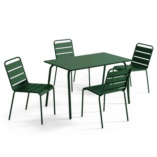 Ensemble Table De Jardin En Métal Et 4 Chaises Vert Forêt Palavas