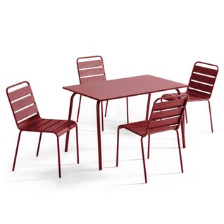 Ensemble Table De Jardin En Métal Et 4 Chaises Pourpre Palavas