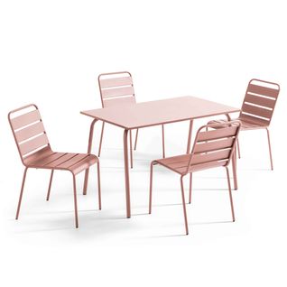 Ensemble Table De Jardin En Métal Et 4 Chaises Rose Poudré Palavas