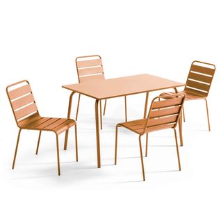 Ensemble Table De Jardin En Métal Et 4 Chaises Caramel Palavas