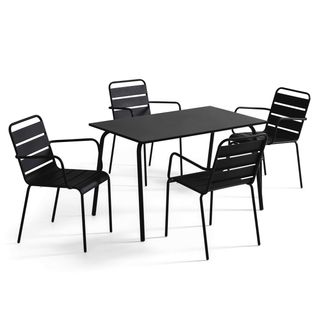 Ensemble Table De Jardin Et 4 Fauteuils En Métal Noir Palavas