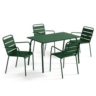 Ensemble Table De Jardin Et 4 Fauteuils En Métal Vert Forêt Palavas