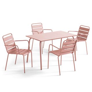 Ensemble Table De Jardin Et 4 Fauteuils En Métal  Rose Poudré Palavas