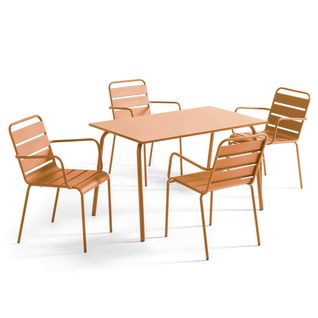 Ensemble Table De Jardin Et 4 Fauteuils En Métal Caramel Palavas
