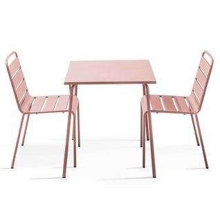 Ensemble Table De Jardin Carrée Et 2 Chaises Rose Poudré Palavas