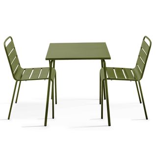 Ensemble Table De Jardin Carrée Et 2 Chaises Vert Kaki Palavas