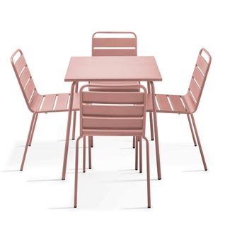 Ensemble Table De Jardin Et 4 Chaises En Métal Rose Poudré Palavas
