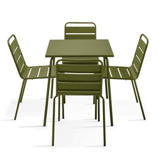 Ensemble Table De Jardin Et 4 Chaises En Métal Vert Kaki Palavas