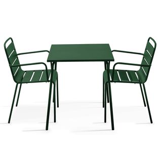 Ensemble Table De Jardin Carrée Et 2 Fauteuils Acier Vert Forêt Palavas