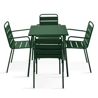 Ensemble Table De Jardin Carrée Et 4 Fauteuils Acier Vert Forêt Palavas