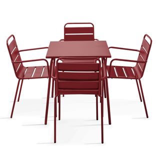 Ensemble Table De Jardin Carrée Et 4 Fauteuils Acier Pourpre Palavas