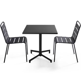 Ensemble Table 70 Cm Et 2 Chaises De Jardin En Métal Gris Anthracite Palavas