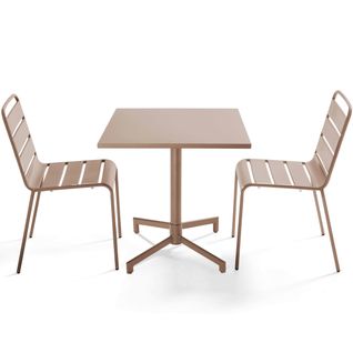 Ensemble Table 70 Cm Et 2 Chaises De Jardin En Métal Taupe Palavas