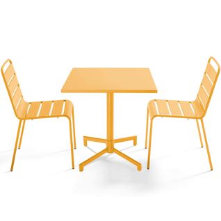 Ensemble Table 70 Cm Et 2 Chaises De Jardin En Métal Jaune Palavas