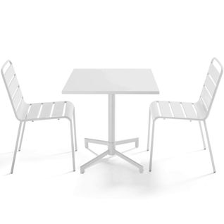 Ensemble Table 70 Cm Et 2 Chaises De Jardin En Métal Blanc Palavas