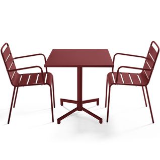 Ensemble Table 70 Cm Et 2 Fauteuils De Jardin En Métal Pourpre Palavas