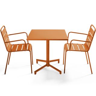 Ensemble Table 70 Cm Et 2 Fauteuils De Jardin En Métal Caramel Palavas