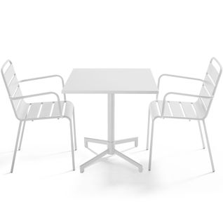 Ensemble Table 70 Cm Et 2 Fauteuils De Jardin En Métal Blanc Palavas