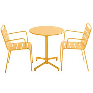 Ensemble Table De Jardin Et 2 Fauteuils En Métal Jaune Palavas