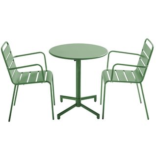 Ensemble Table De Jardin Et 2 Fauteuils En Métal Vert Cactus Palavas