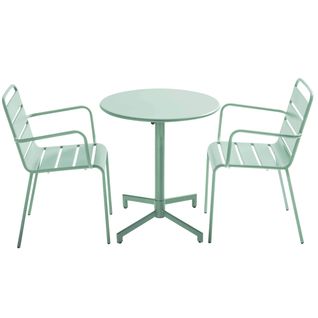 Ensemble Table De Jardin Et 2 Fauteuils En Métal Vert Sauge Palavas
