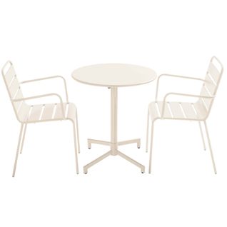Ensemble Table De Jardin Et 2 Fauteuils En Métal Ivoire Palavas