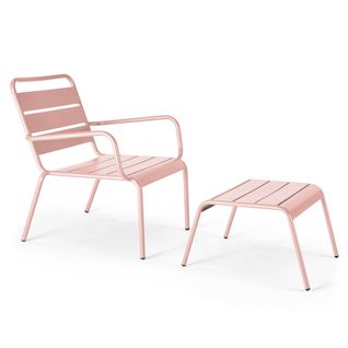 Fauteuil Relax Et Repose Pied En Métal Rose Poudré Palavas