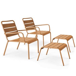Lot De 2 Fauteuils Relax Avec Repose-pieds En Métal Caramel Palavas