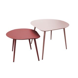 Lot De 2 Tables Basses De Jardin En Métal Rose Poudré Et Pourpre