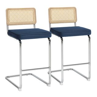 Lot De 2 Chaises Hautes En Acier Et Velours Bleu Foncé Betty