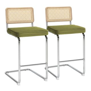 Lot De 2 Chaises Hautes En Acier Et Velours Vert Olive Betty