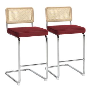 Lot De 2 Chaises Hautes En Acier Et Velours Bordeaux Betty