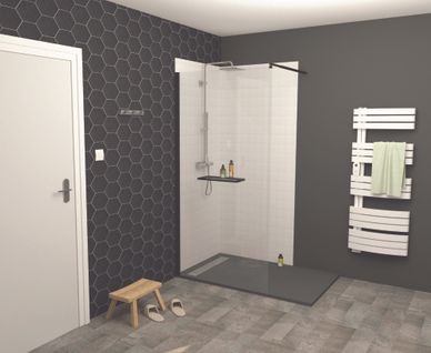 Paroi De Douche Indus - Verre 8mm -tablette - Finition Noir Mat - 100x200cm