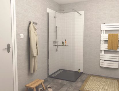 Paroi De Douche Indus - Verre 8mm -tablette - Finition Chromé - 90x200cm