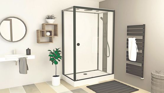 Cabine De Douche Gonea - 140 X 80 Cm - Accès De Face - Profilés Aluminium - Noir Mat