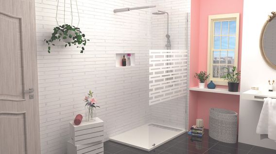 Paroi De Douche Cariba - Finition Chromé Sérigraphié Ep.6mm - 1 Volet 120x210cm