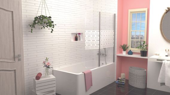 Pare Baignoire Cariba - 120x140x0,5cm - Verre Trempé Sérigraphié Finition Blanc