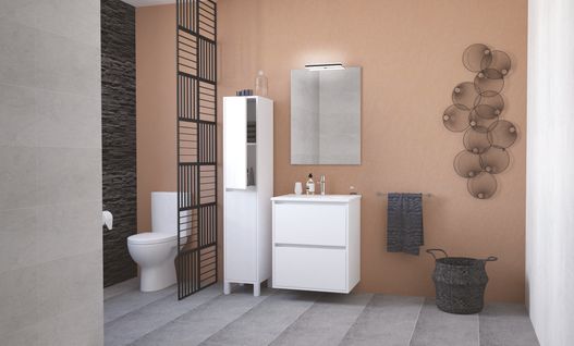 Meuble De Salle De Bain Belis - à Suspendre - Miroir Suspendu - 60cm - Blanc