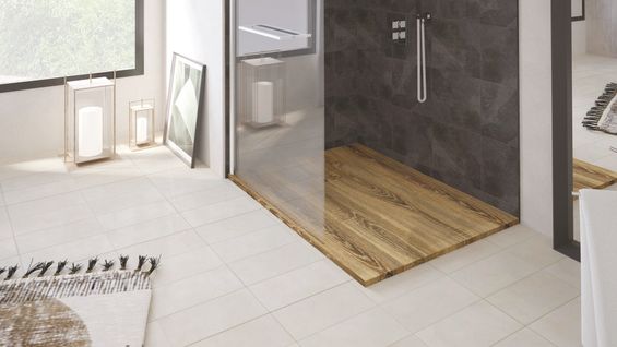 Receveur De Douche  Nola 3 - 70x90x3cm - Résine - Noyer - Bonde - Découpable