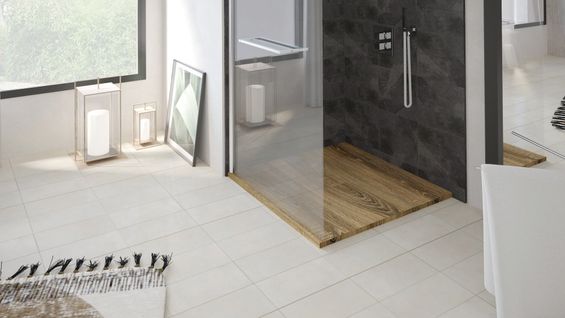 Receveur De Douche  Nola 3 - 80x80x3cm - Résine - Noyer - Bonde - Découpable