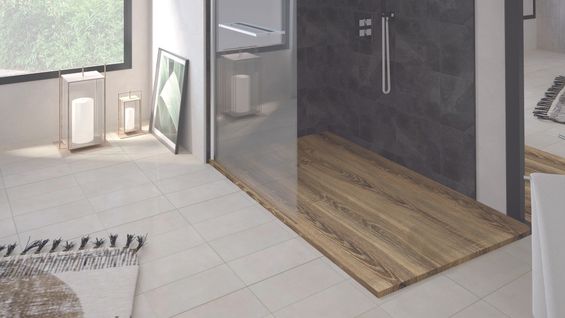 Receveur De Douche  Nola 3 - 90x180x3cm - Résine - Noyer - Bonde - Découpable