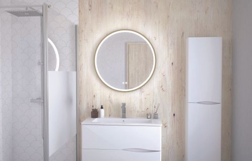 Miroir Salle De Bain Éclairant Alexine - Contour Cuivre Brossé - Ø80 Cm