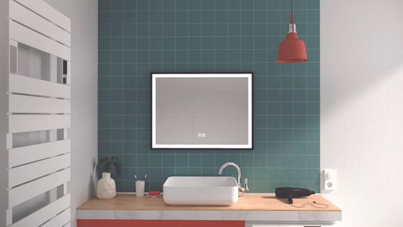 Miroir De Salle De Bain Éclairant Selena - Cadre Aluminium Noir - 80 X 60 Cm