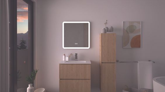 Miroir Salle De Bain Éclairant Athena - Bords Effet Givré - 60 X 60 Cm