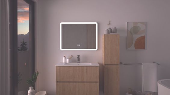 Miroir De Salle De Bain Éclairant Athena - Bords Effet Givré - 80 X 60 Cm