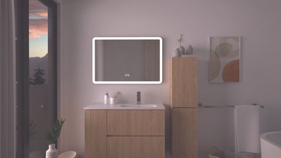 Miroir Salle De Bain Éclairant Athena - Bords Effet Givré - 90 X 60 Cm
