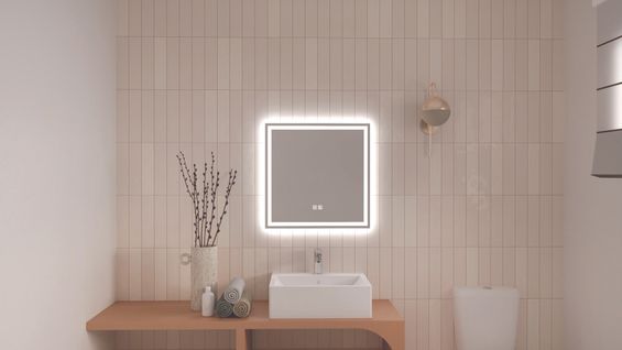 Miroir Salle De Bain Éclairant Laura - Angles Rectangulaires - Bords Givré - 60 X 60 Cm